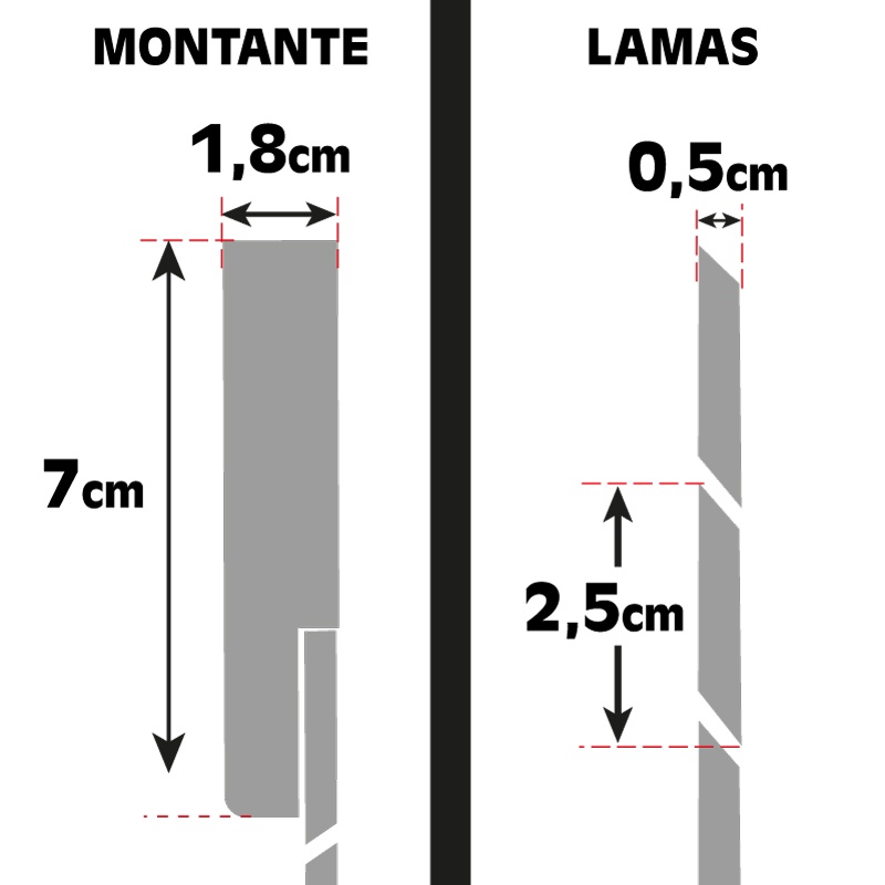 Ancho y alto de montante y lamas de persianas alicantinas